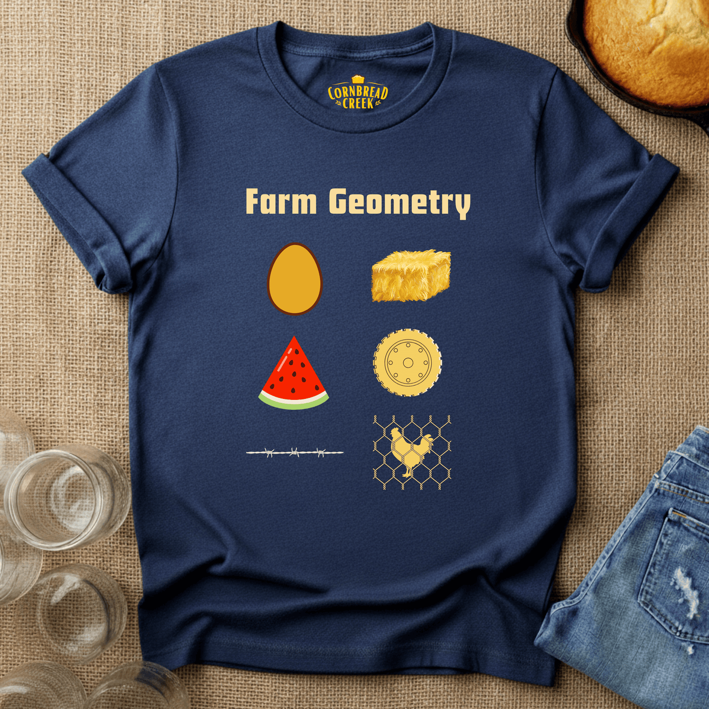 Farm Geometry T-Shirt Chicken and Rural Homestead Graphic tee Cornbread Creek