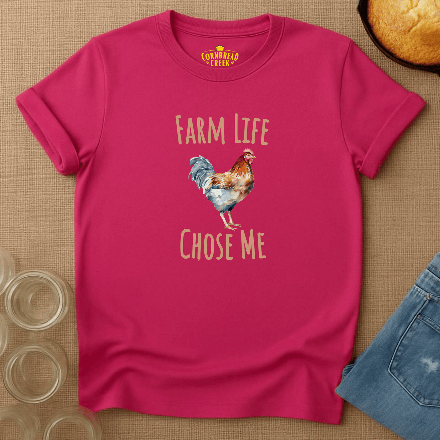 Farm Life Chose Me T-Shirt Chicken and Rural Homestead Graphic tee Cornbread Creek