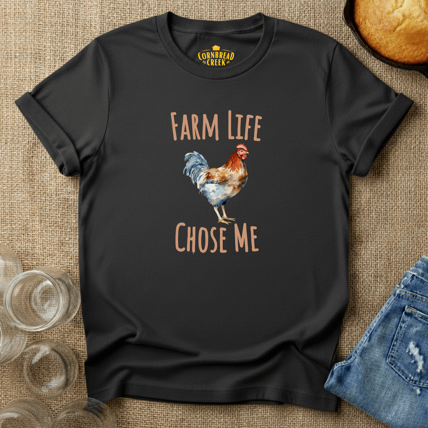 Farm Life Chose Me T-Shirt Chicken and Rural Homestead Graphic tee Cornbread Creek