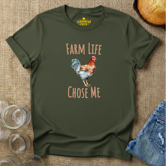 Farm Life Chose Me T-Shirt Chicken and Rural Homestead Graphic tee Cornbread Creek