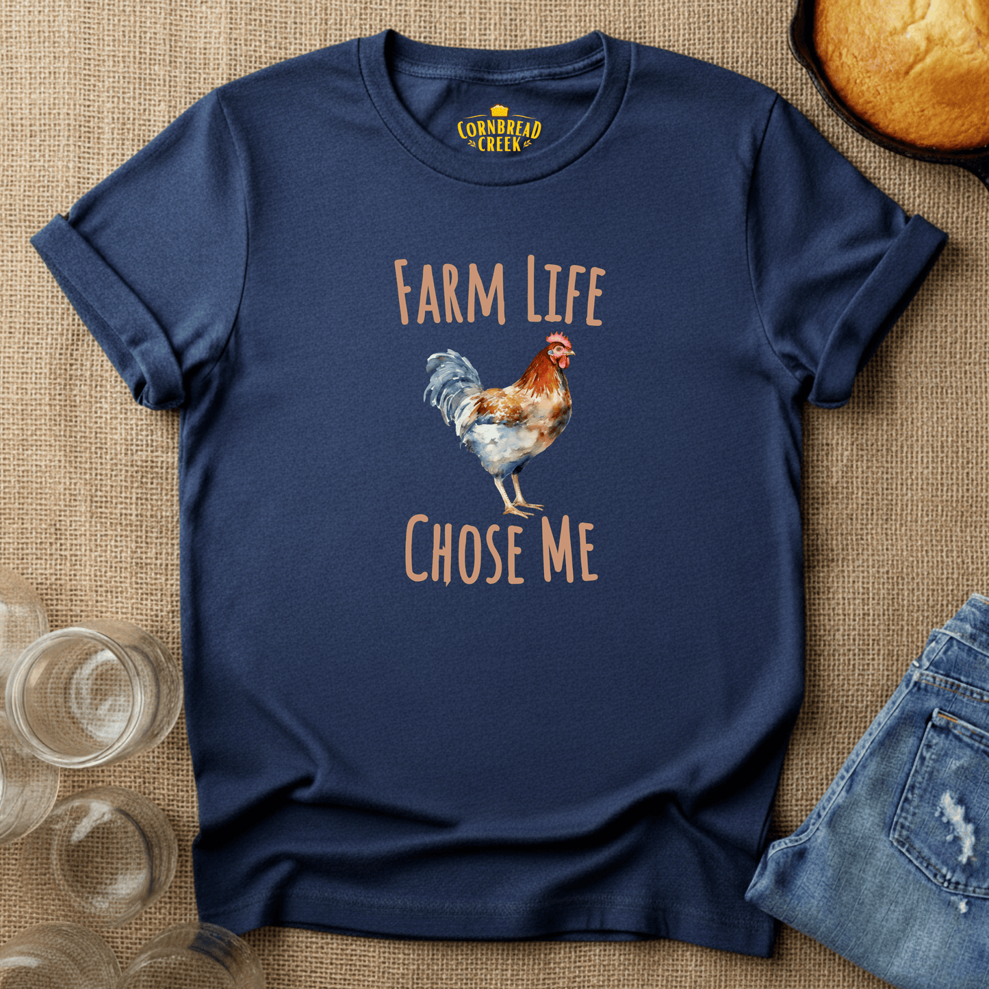 Farm Life Chose Me T-Shirt Chicken and Rural Homestead Graphic tee Cornbread Creek