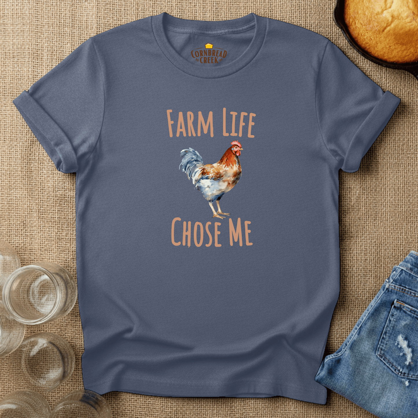 Farm Life Chose Me T-Shirt Chicken and Rural Homestead Graphic tee Cornbread Creek