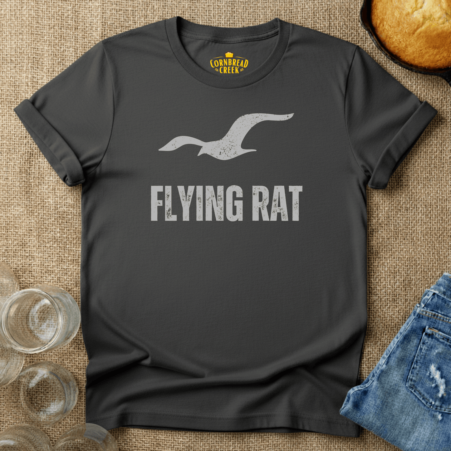 Flying Rat T-Shirt Chicken and Rural Homestead Graphic tee Cornbread Creek