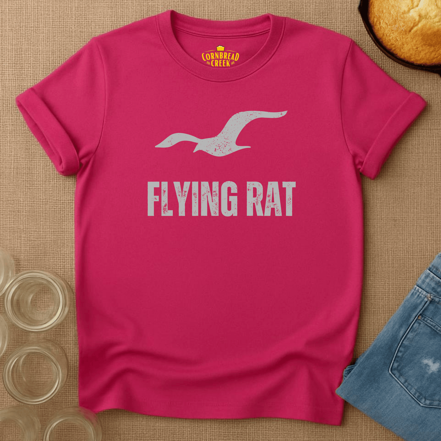 Flying Rat T-Shirt Chicken and Rural Homestead Graphic tee Cornbread Creek