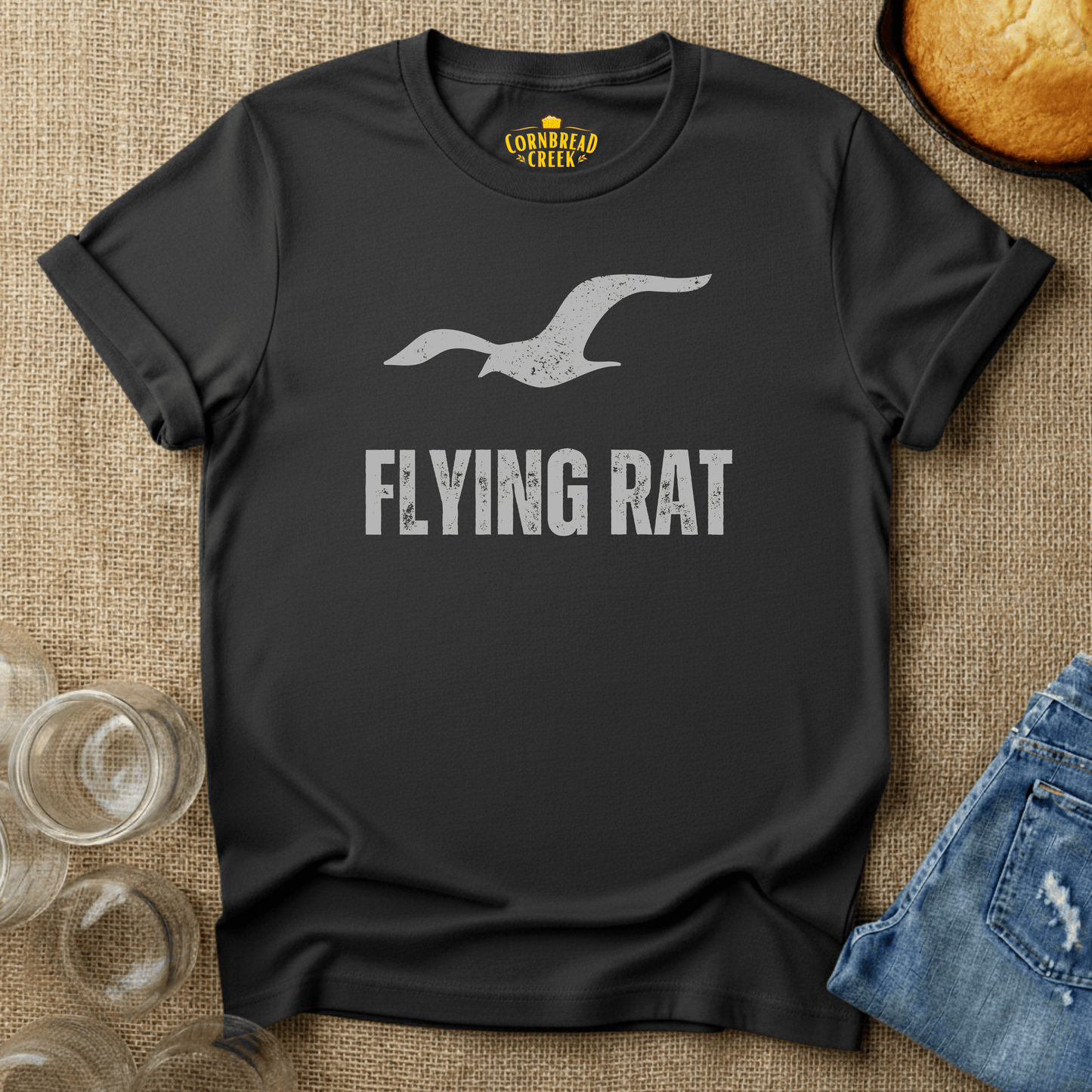 Flying Rat T-Shirt Chicken and Rural Homestead Graphic tee Cornbread Creek