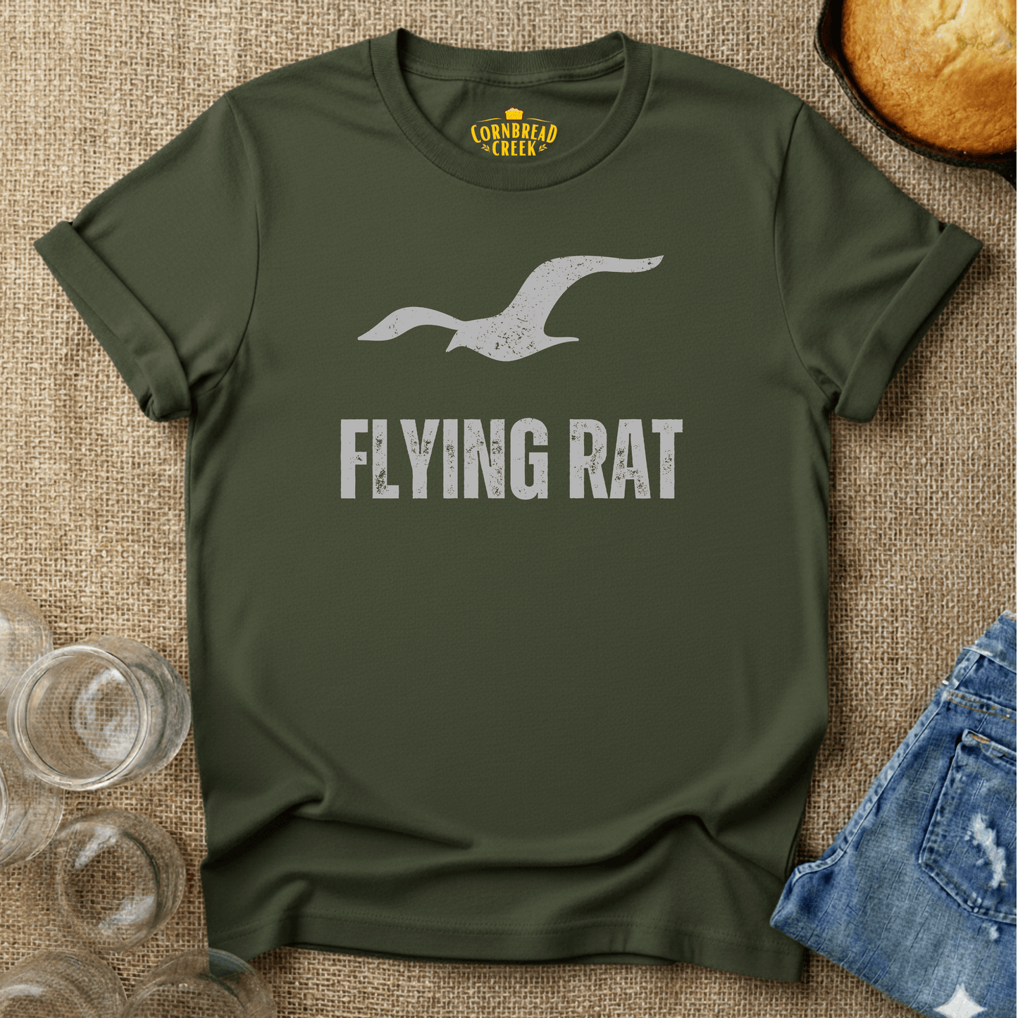 Flying Rat T-Shirt Chicken and Rural Homestead Graphic tee Cornbread Creek