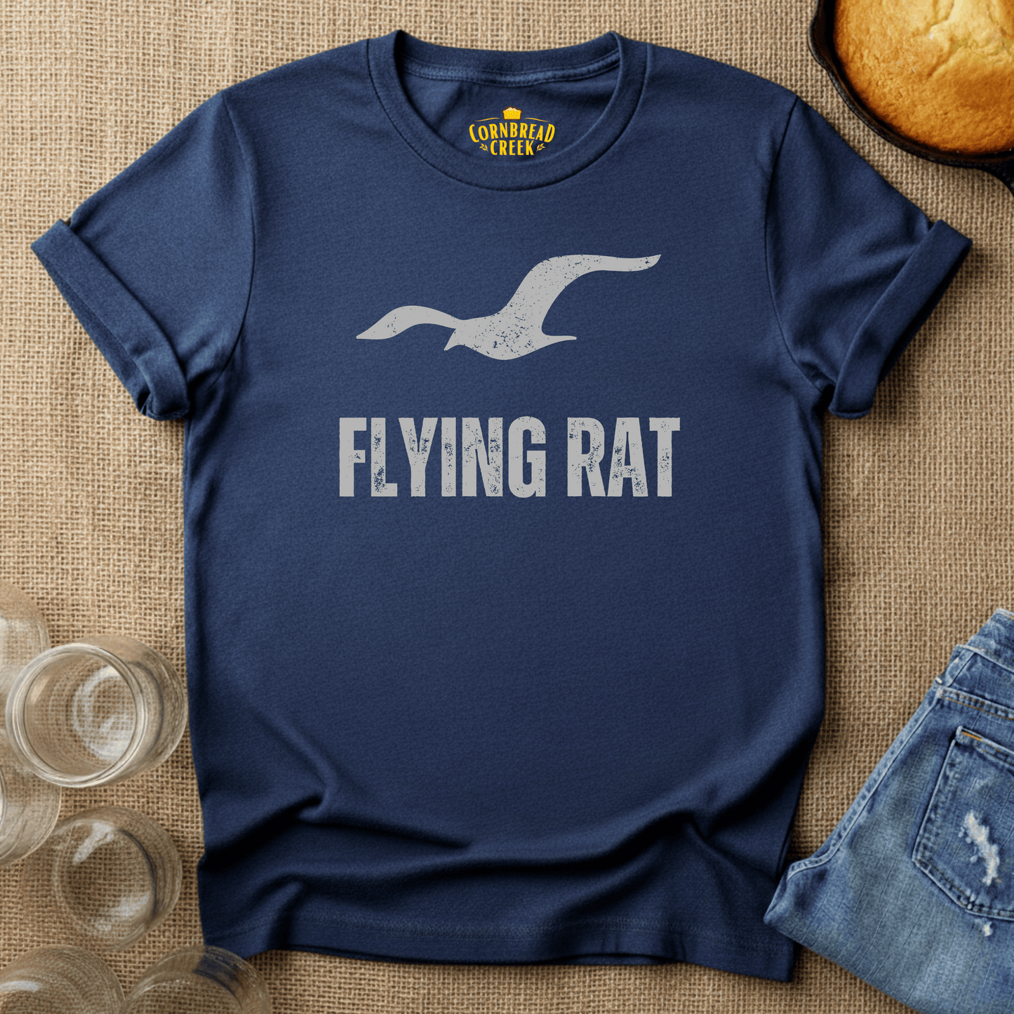 Flying Rat T-Shirt Chicken and Rural Homestead Graphic tee Cornbread Creek