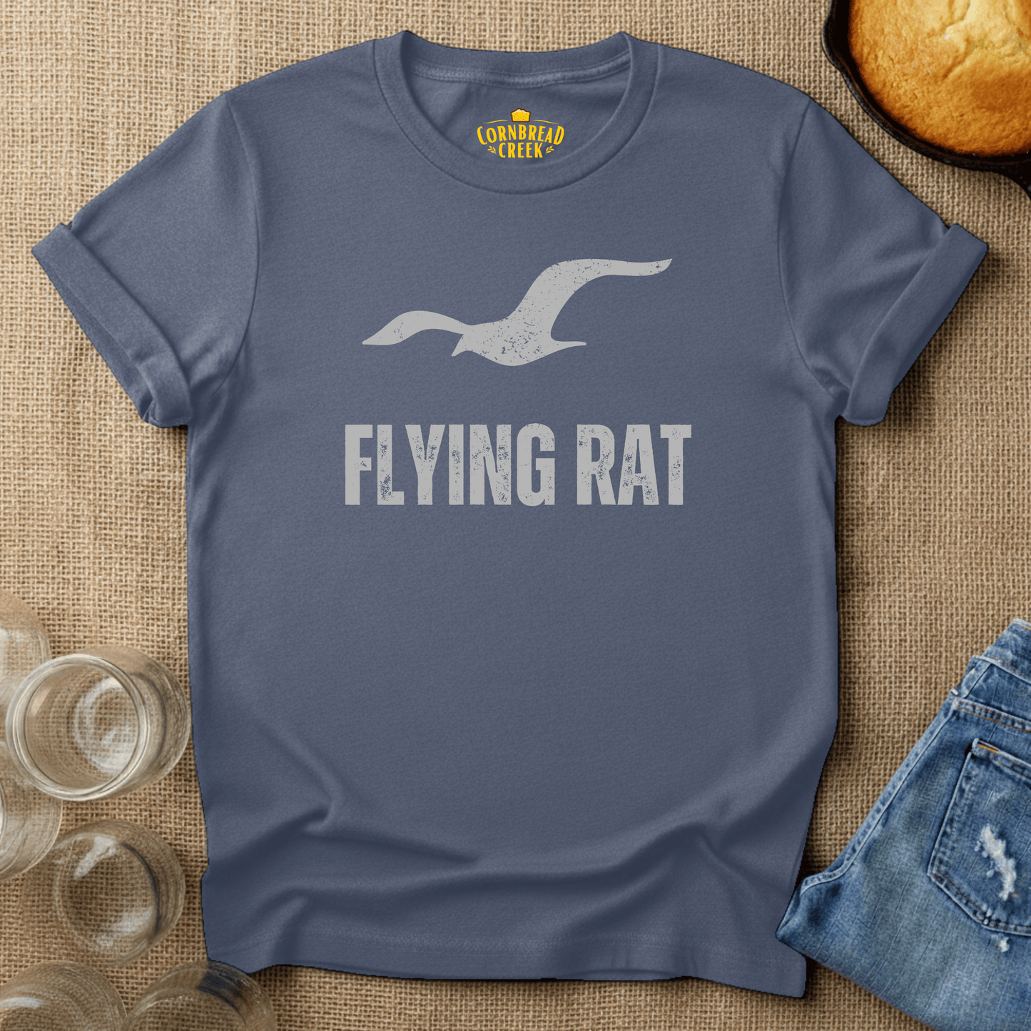 Flying Rat T-Shirt Chicken and Rural Homestead Graphic tee Cornbread Creek