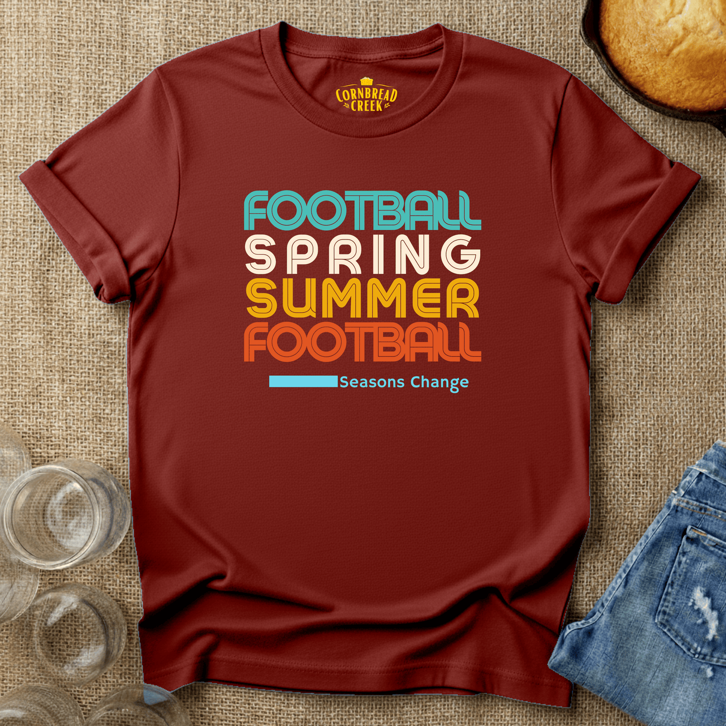 Football, Spring, Summer, Football - Seasons Change T-Shirt Chicken and Rural Homestead Graphic tee Cornbread Creek