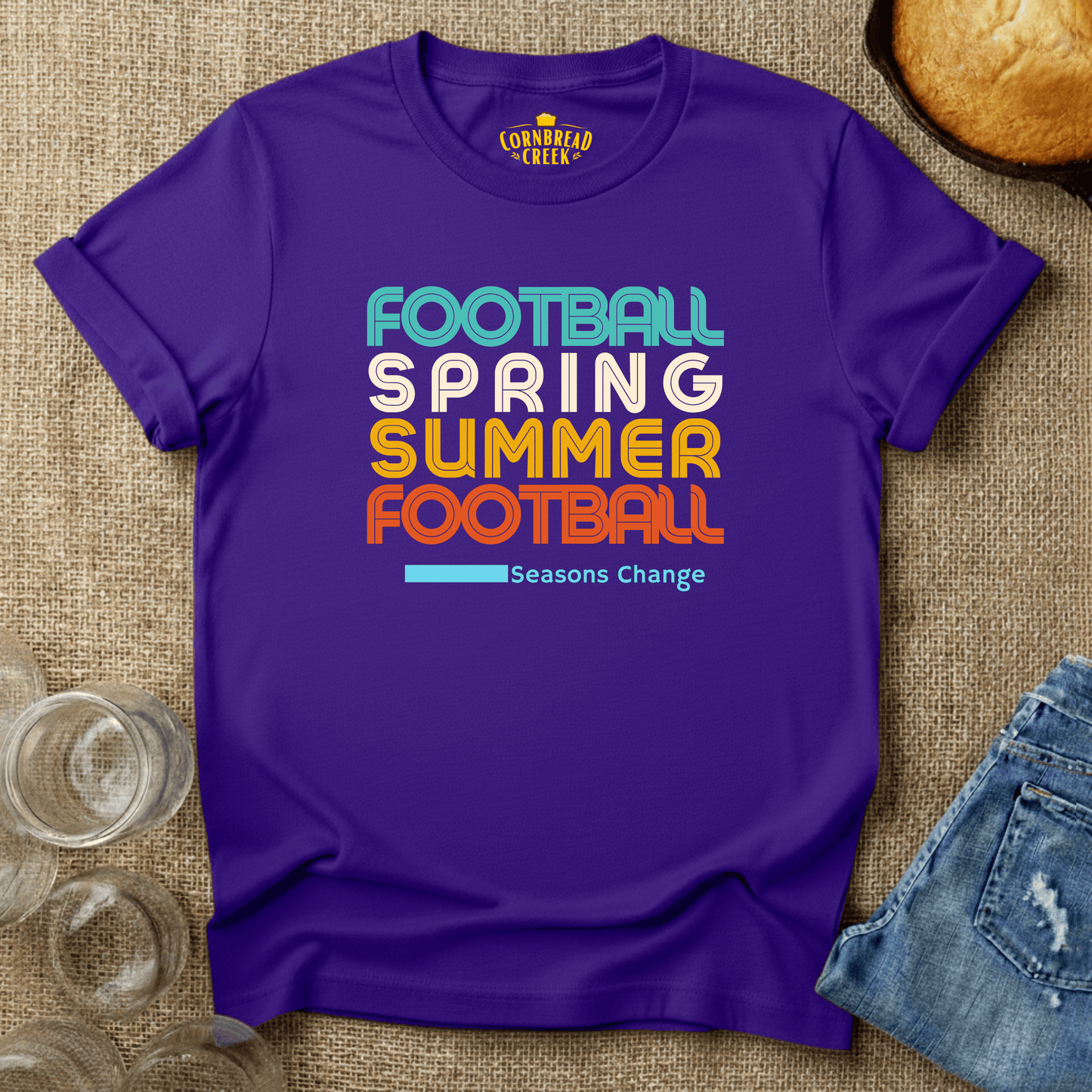 Football, Spring, Summer, Football - Seasons Change T-Shirt Chicken and Rural Homestead Graphic tee Cornbread Creek