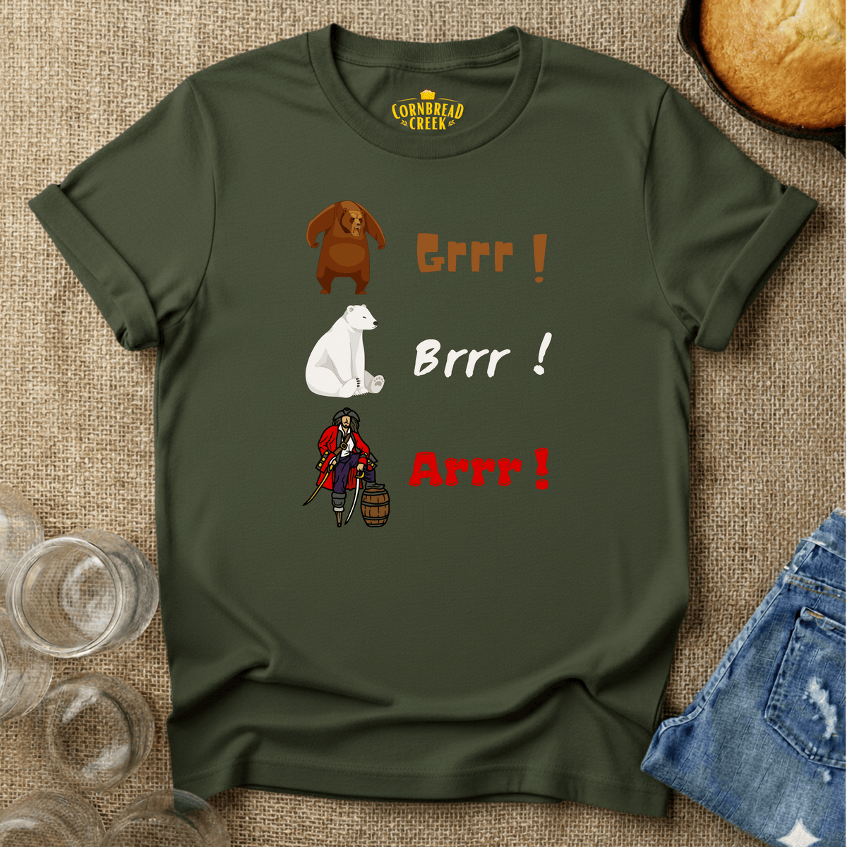 Grrr! Brrr! Arrr! T-Shirt Chicken and Rural Homestead Graphic tee Cornbread Creek