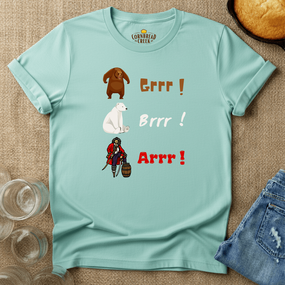 Grrr! Brrr! Arrr! T-Shirt Chicken and Rural Homestead Graphic tee Cornbread Creek