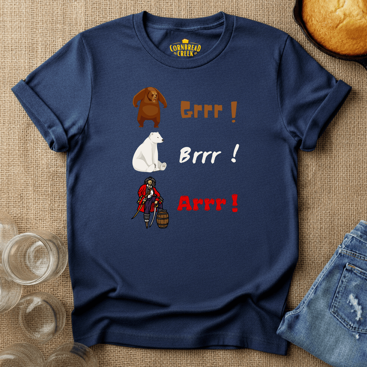 Grrr! Brrr! Arrr! T-Shirt Chicken and Rural Homestead Graphic tee Cornbread Creek