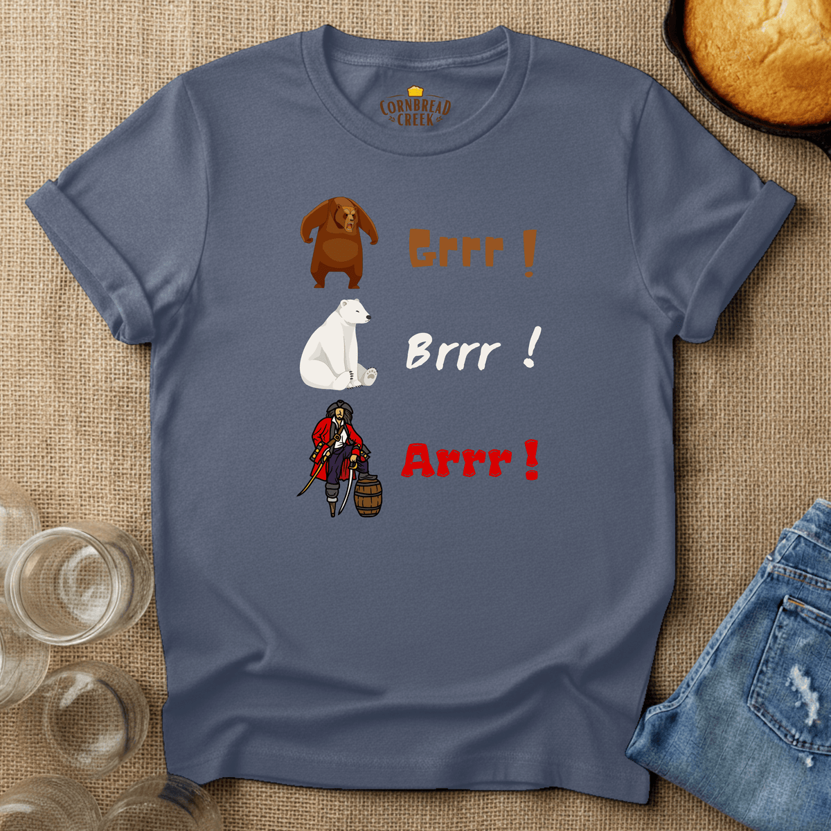 Grrr! Brrr! Arrr! T-Shirt Chicken and Rural Homestead Graphic tee Cornbread Creek