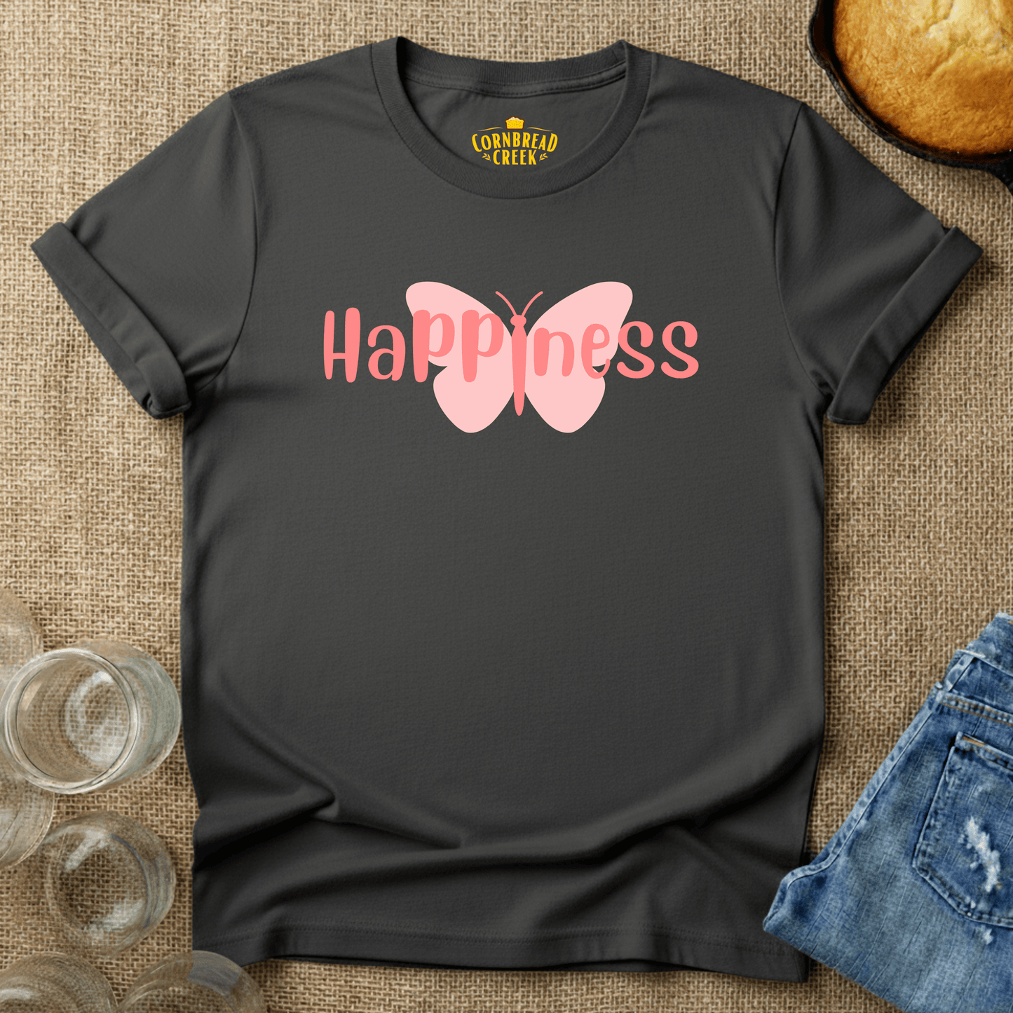 Happiness Butterfly T-Shirt Chicken and Rural Homestead Graphic tee Cornbread Creek