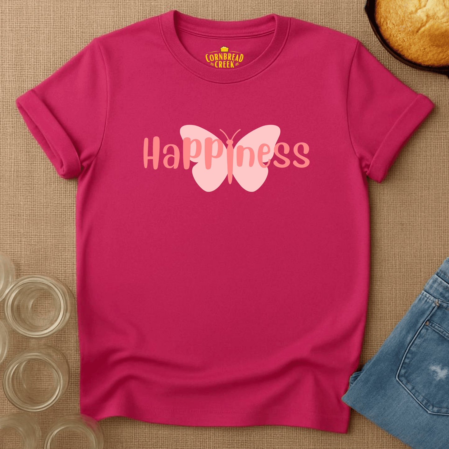 Happiness Butterfly T-Shirt Chicken and Rural Homestead Graphic tee Cornbread Creek