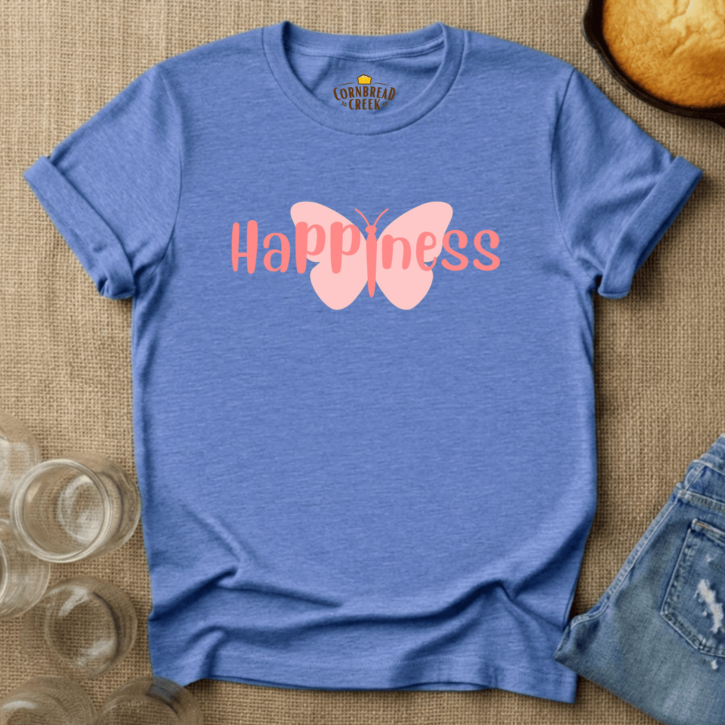 Happiness Butterfly T-Shirt Chicken and Rural Homestead Graphic tee Cornbread Creek