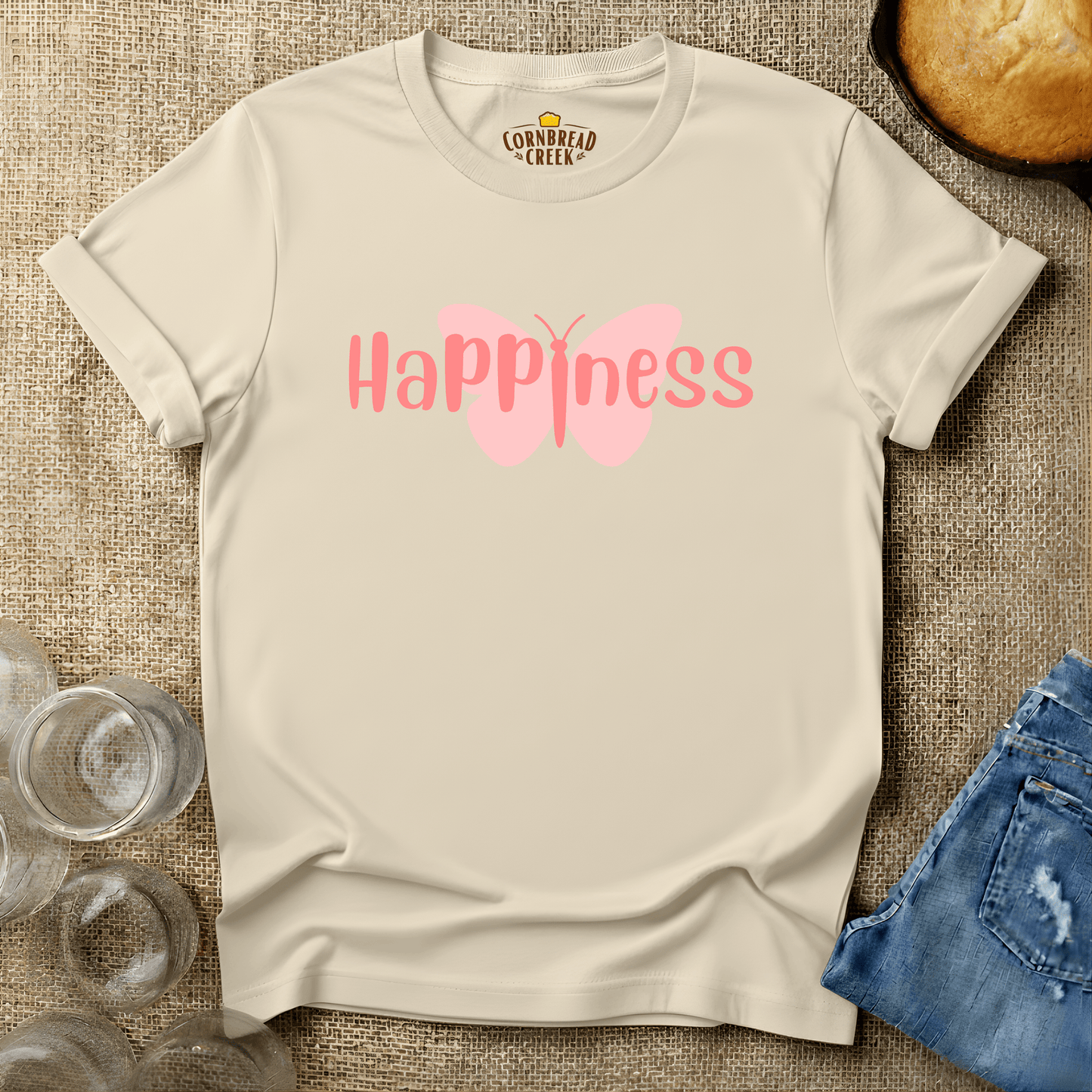 Happiness Butterfly T-Shirt Chicken and Rural Homestead Graphic tee Cornbread Creek