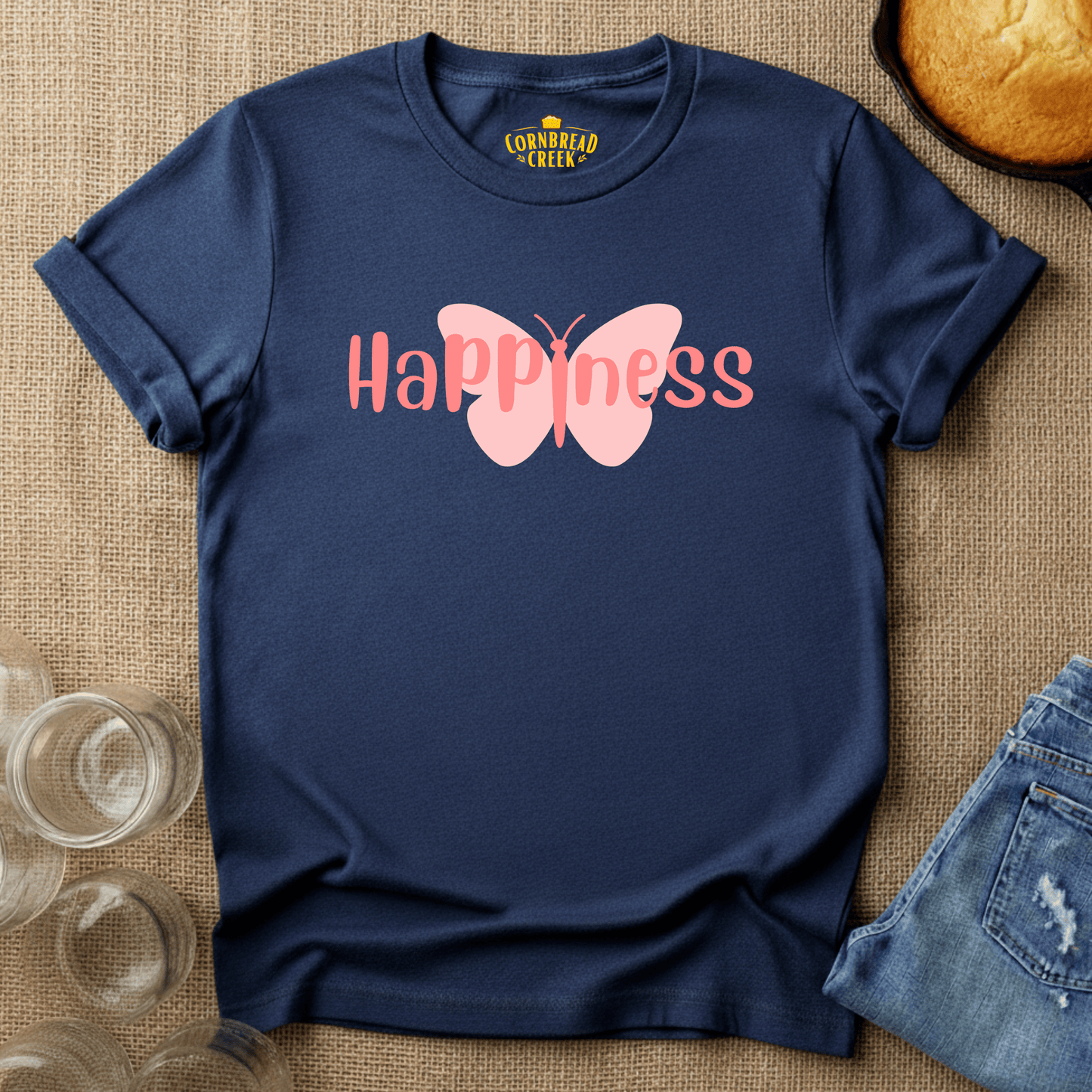 Happiness Butterfly T-Shirt Chicken and Rural Homestead Graphic tee Cornbread Creek