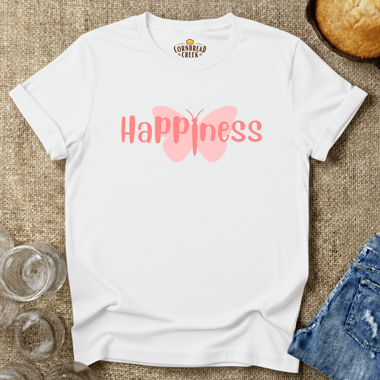 Happiness Butterfly T-Shirt Chicken and Rural Homestead Graphic tee Cornbread Creek