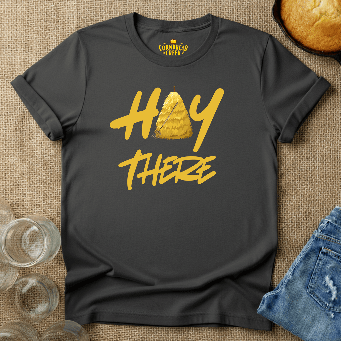 Hay There T-Shirt Chicken and Rural Homestead Graphic tee Cornbread Creek
