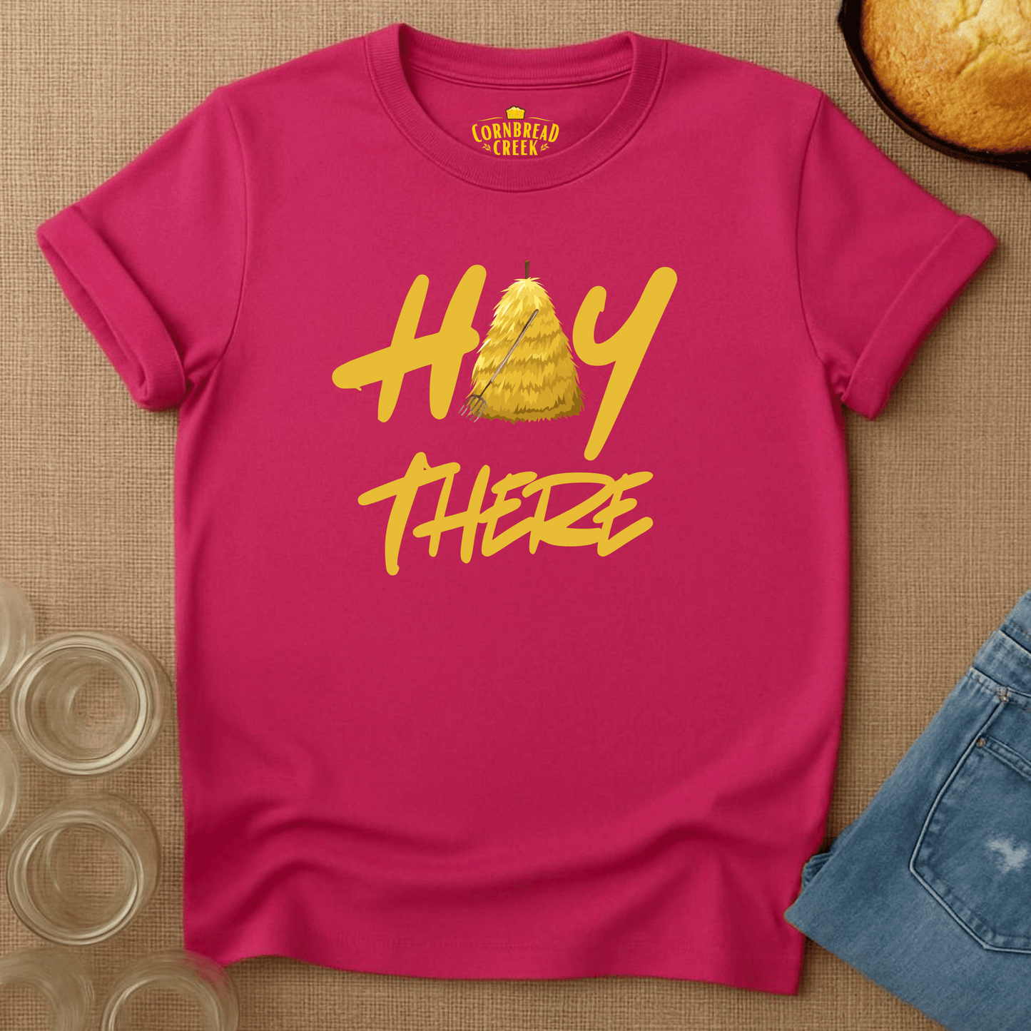 Hay There T-Shirt Chicken and Rural Homestead Graphic tee Cornbread Creek