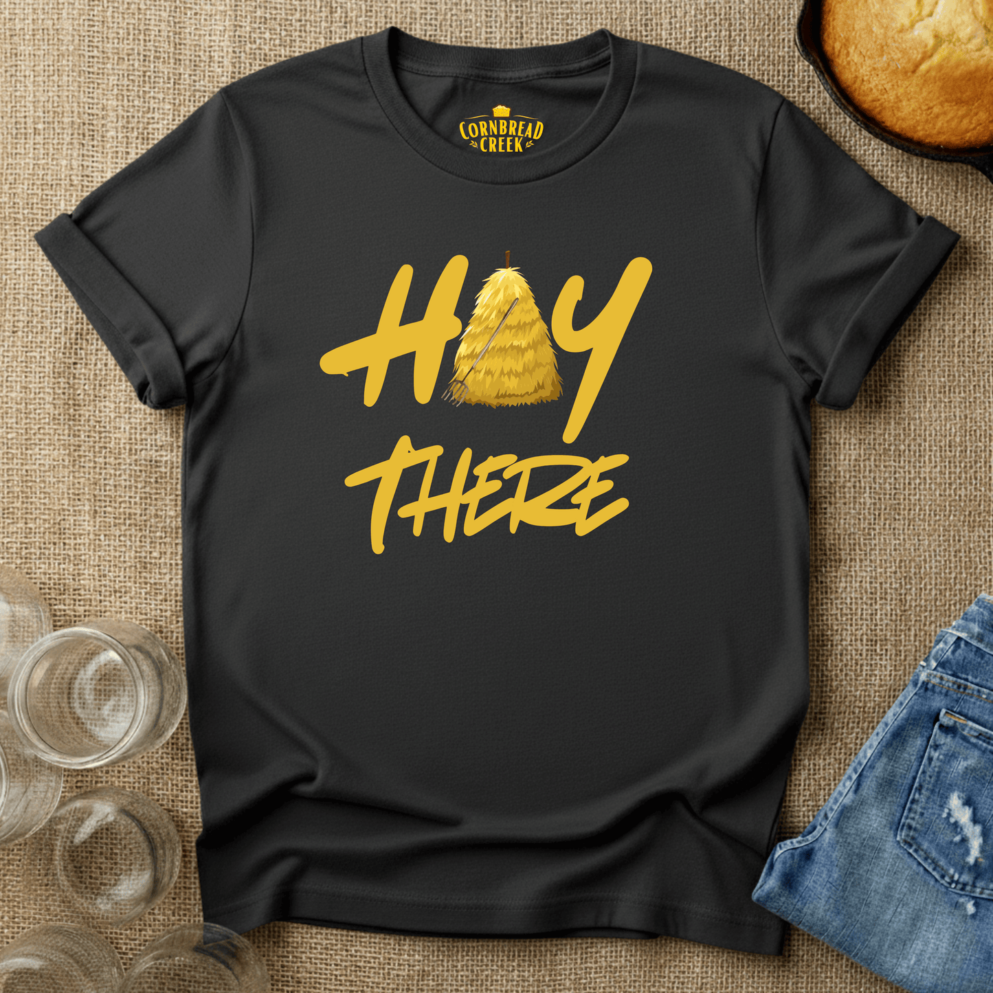 Hay There T-Shirt Chicken and Rural Homestead Graphic tee Cornbread Creek