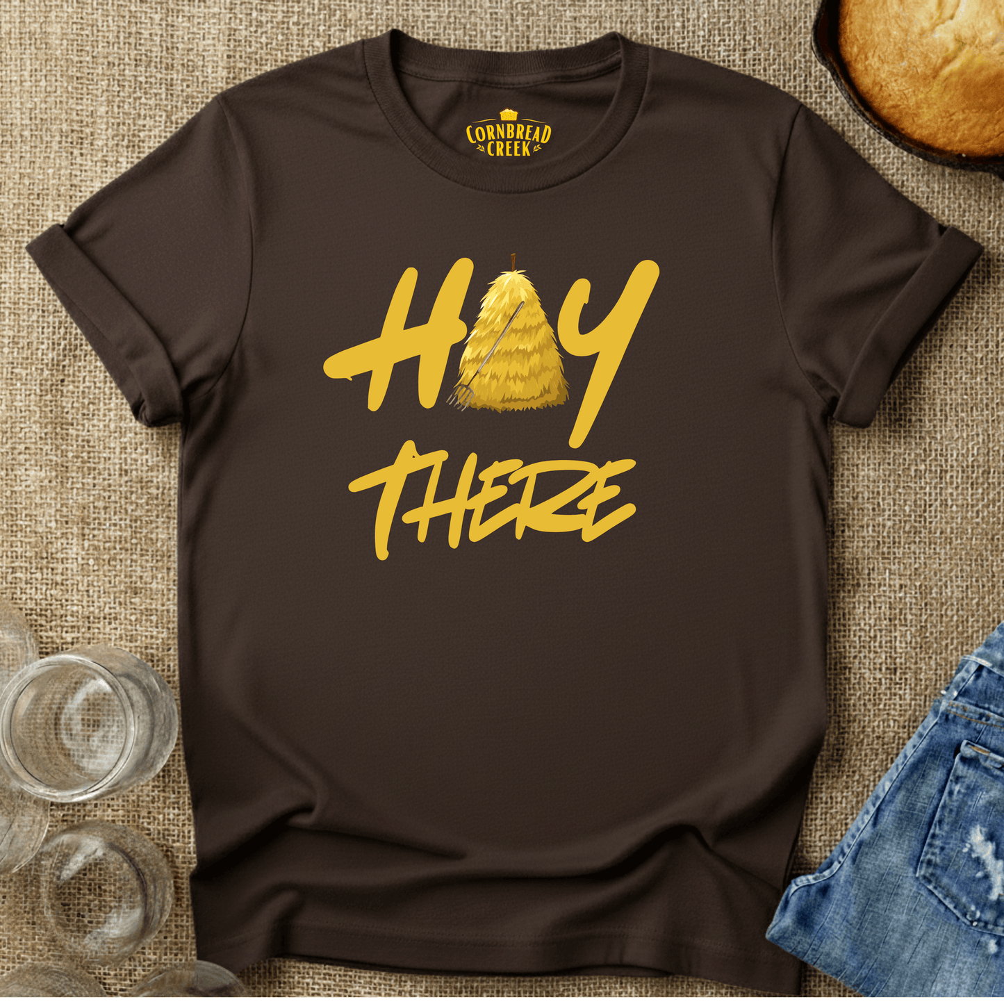 Hay There T-Shirt Chicken and Rural Homestead Graphic tee Cornbread Creek