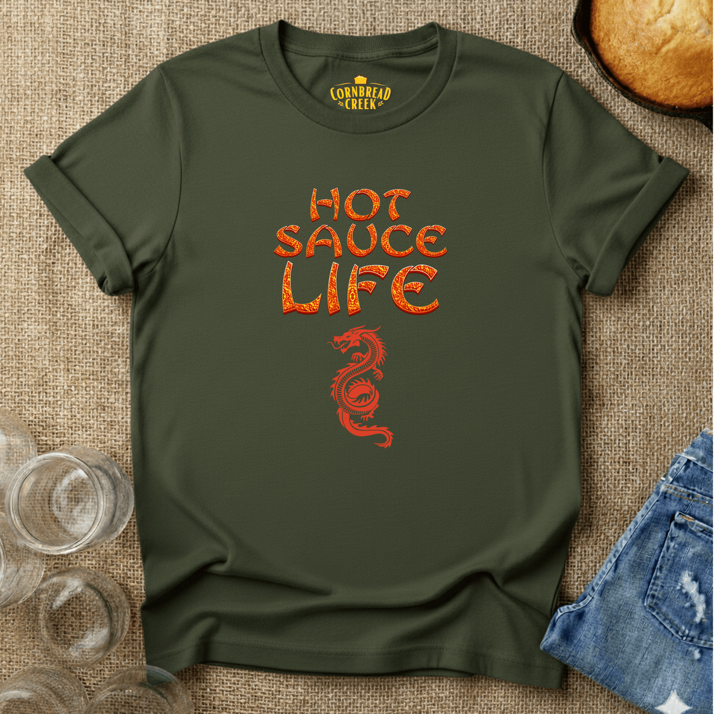 Hot Sauce Life T-Shirt Chicken and Rural Homestead Graphic tee Cornbread Creek