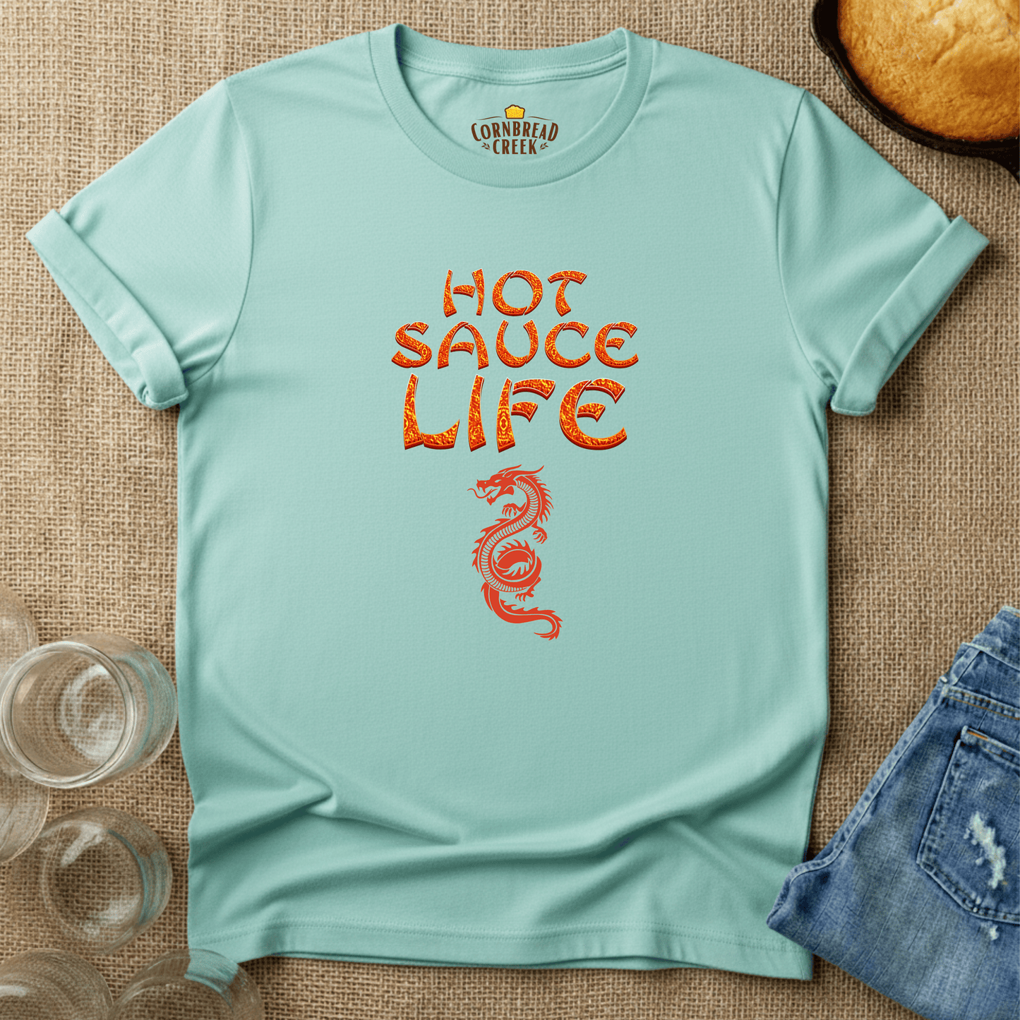 Hot Sauce Life T-Shirt Chicken and Rural Homestead Graphic tee Cornbread Creek