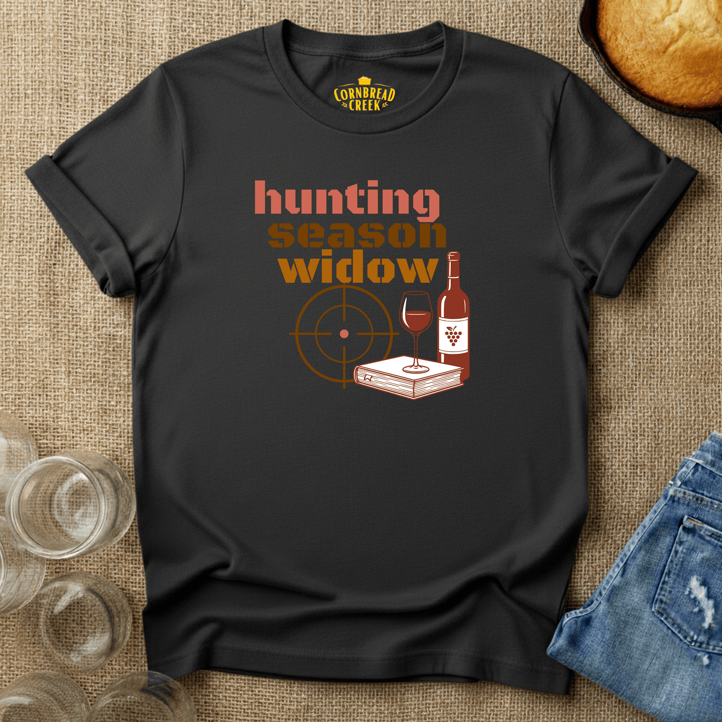 Hunting Season Widow T-Shirt Chicken and Rural Homestead Graphic tee Cornbread Creek