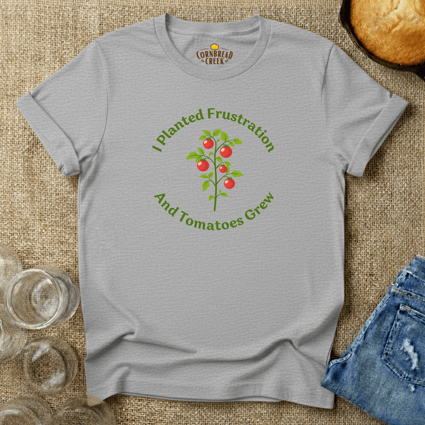 I Planted Frustration. And Tomatos Grew. T-Shirt Chicken and Rural Homestead Graphic tee Cornbread Creek