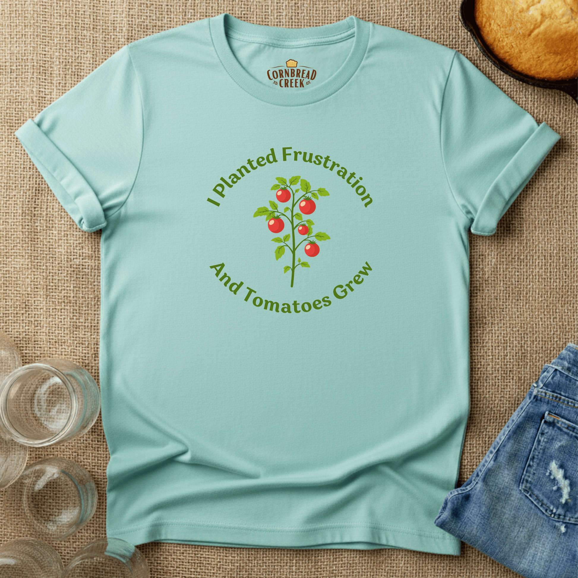 I Planted Frustration. And Tomatos Grew. T-Shirt Chicken and Rural Homestead Graphic tee Cornbread Creek
