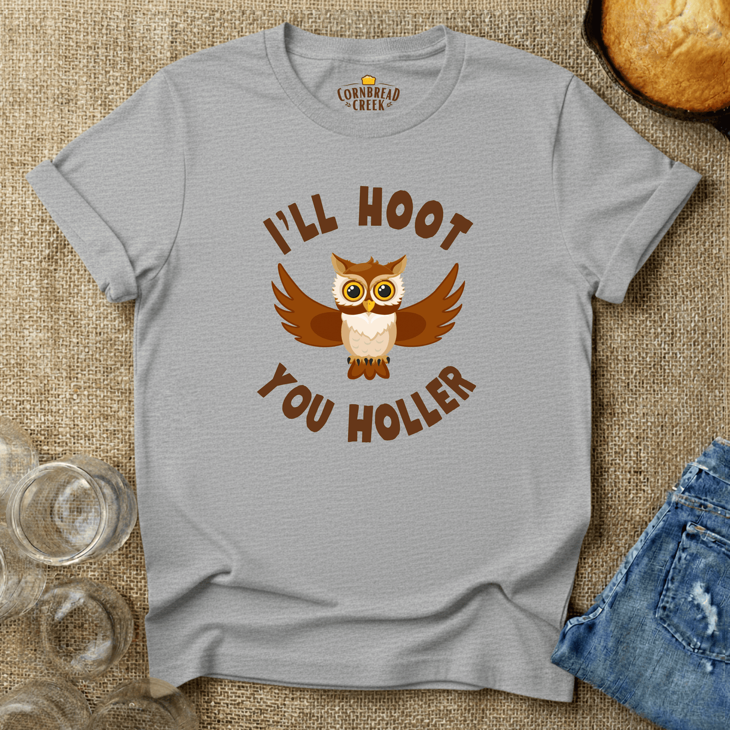 I'll Hoot, You Holler T-Shirt Chicken and Rural Homestead Graphic tee Cornbread Creek