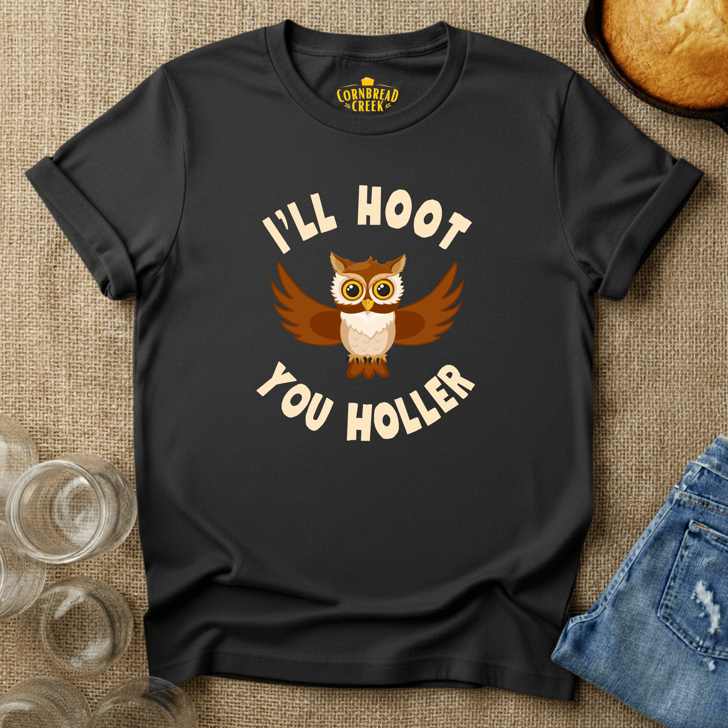 I'll Hoot, You Holler T-Shirt Chicken and Rural Homestead Graphic tee Cornbread Creek