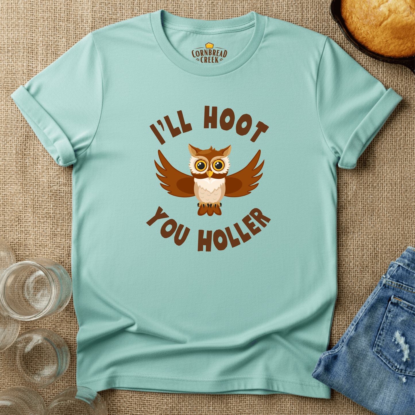 I'll Hoot, You Holler T-Shirt Chicken and Rural Homestead Graphic tee Cornbread Creek