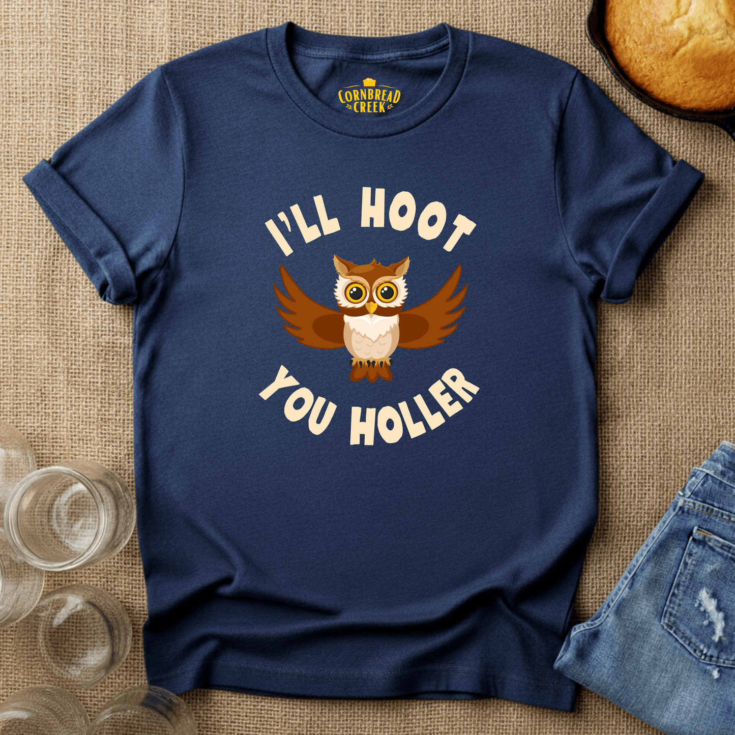 I'll Hoot, You Holler T-Shirt Chicken and Rural Homestead Graphic tee Cornbread Creek