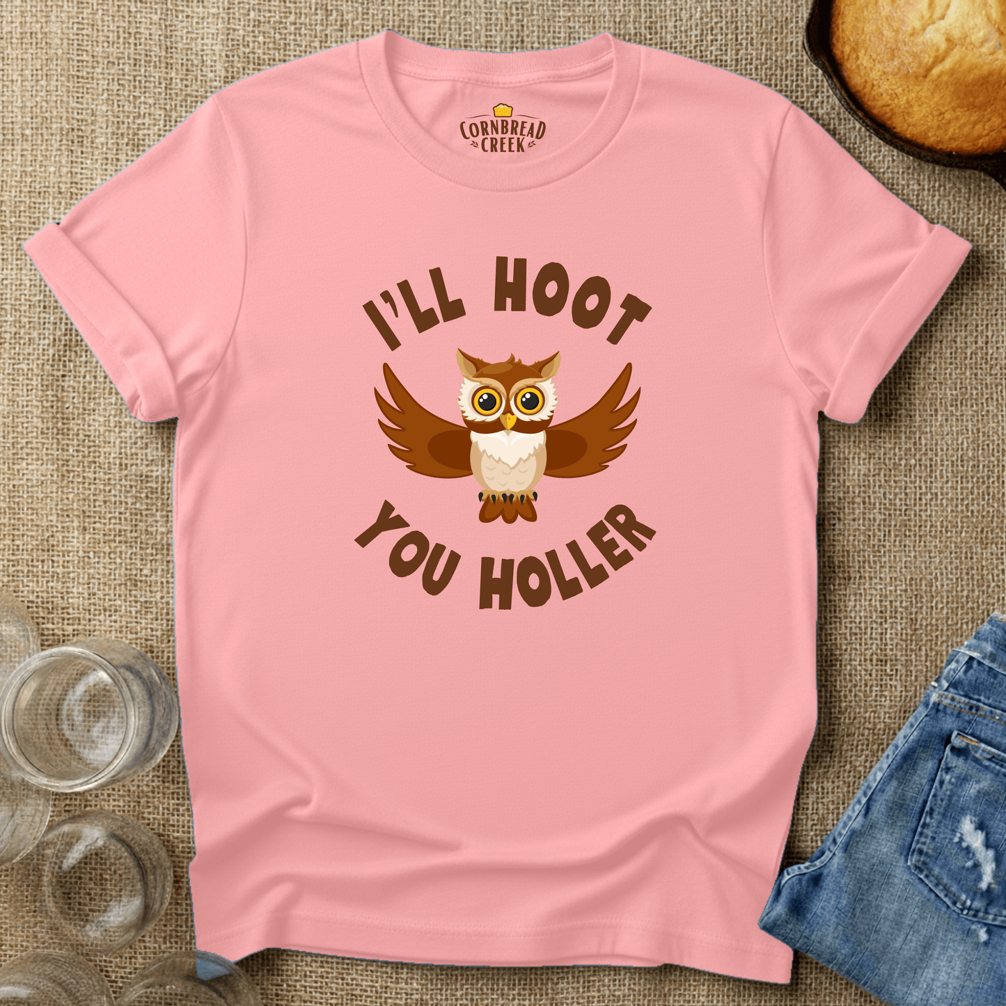 I'll Hoot, You Holler T-Shirt Chicken and Rural Homestead Graphic tee Cornbread Creek