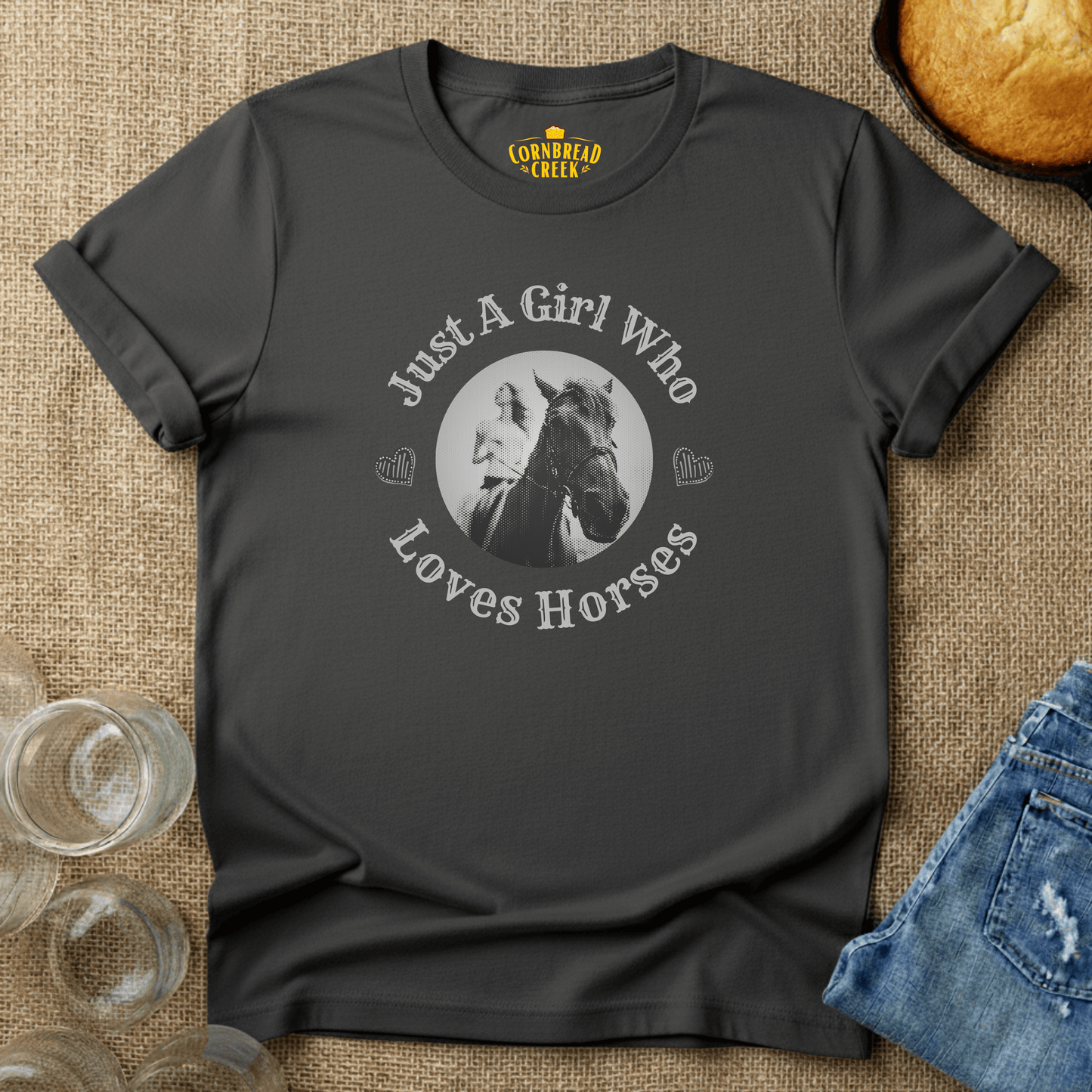 Just A Girl Who Loves Horses T-Shirt Chicken and Rural Homestead Graphic tee Cornbread Creek