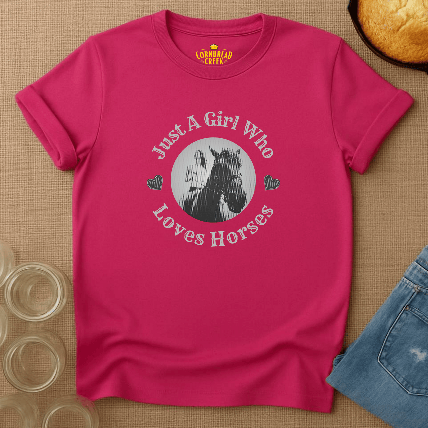 Just A Girl Who Loves Horses T-Shirt Chicken and Rural Homestead Graphic tee Cornbread Creek