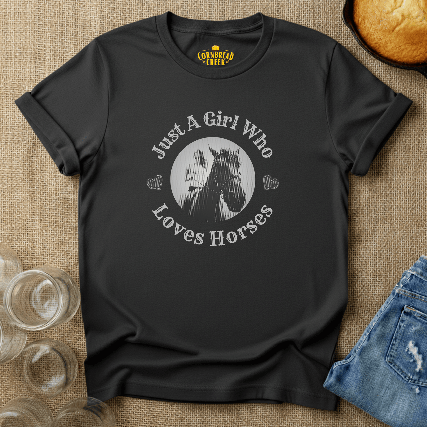 Just A Girl Who Loves Horses T-Shirt Chicken and Rural Homestead Graphic tee Cornbread Creek