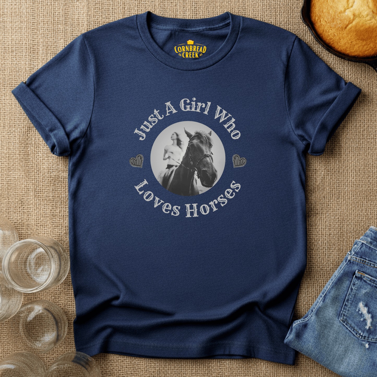 Just A Girl Who Loves Horses T-Shirt Chicken and Rural Homestead Graphic tee Cornbread Creek