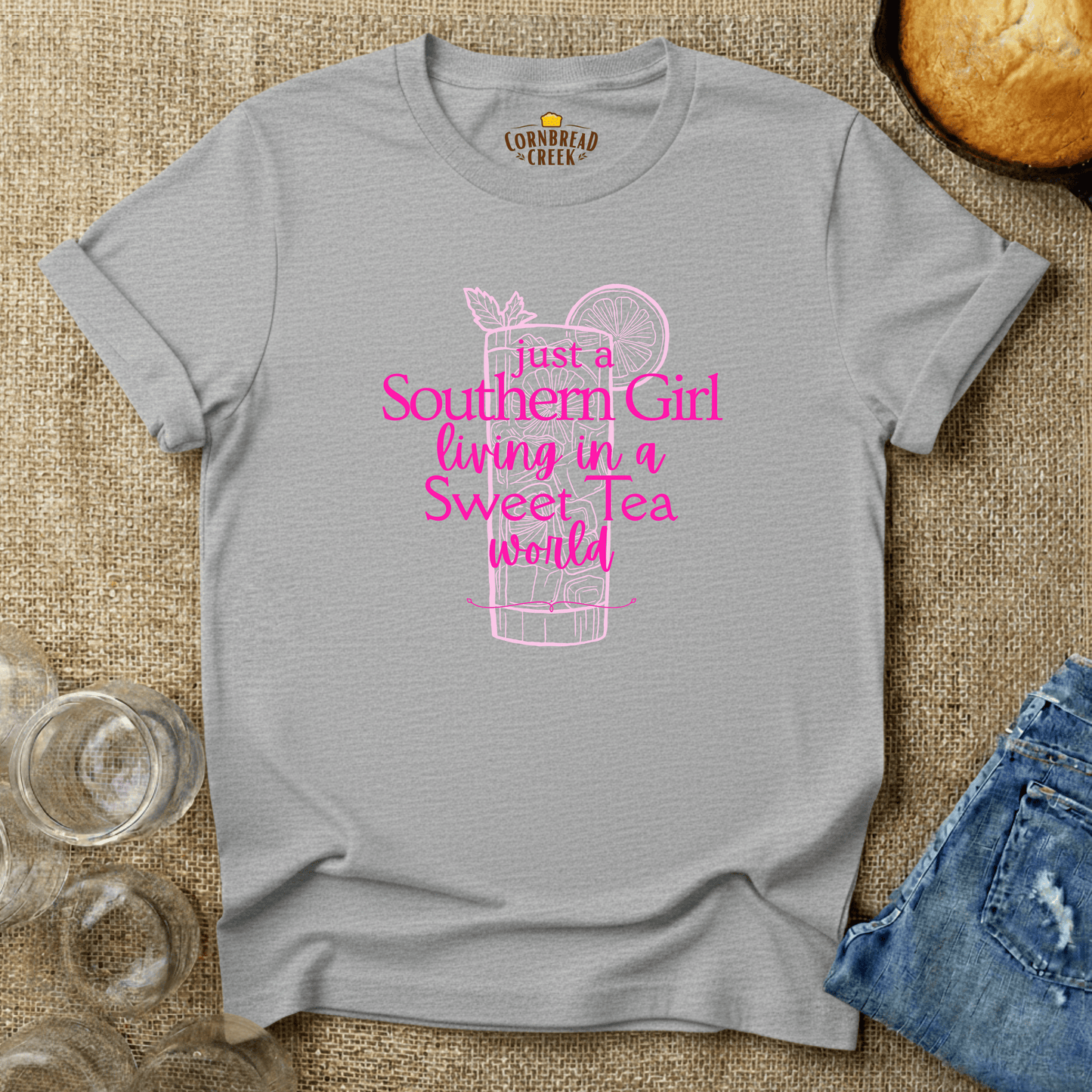 Just A Southern Girl Living In A Sweet Tea World T-Shirt Chicken and Rural Homestead Graphic tee Cornbread Creek