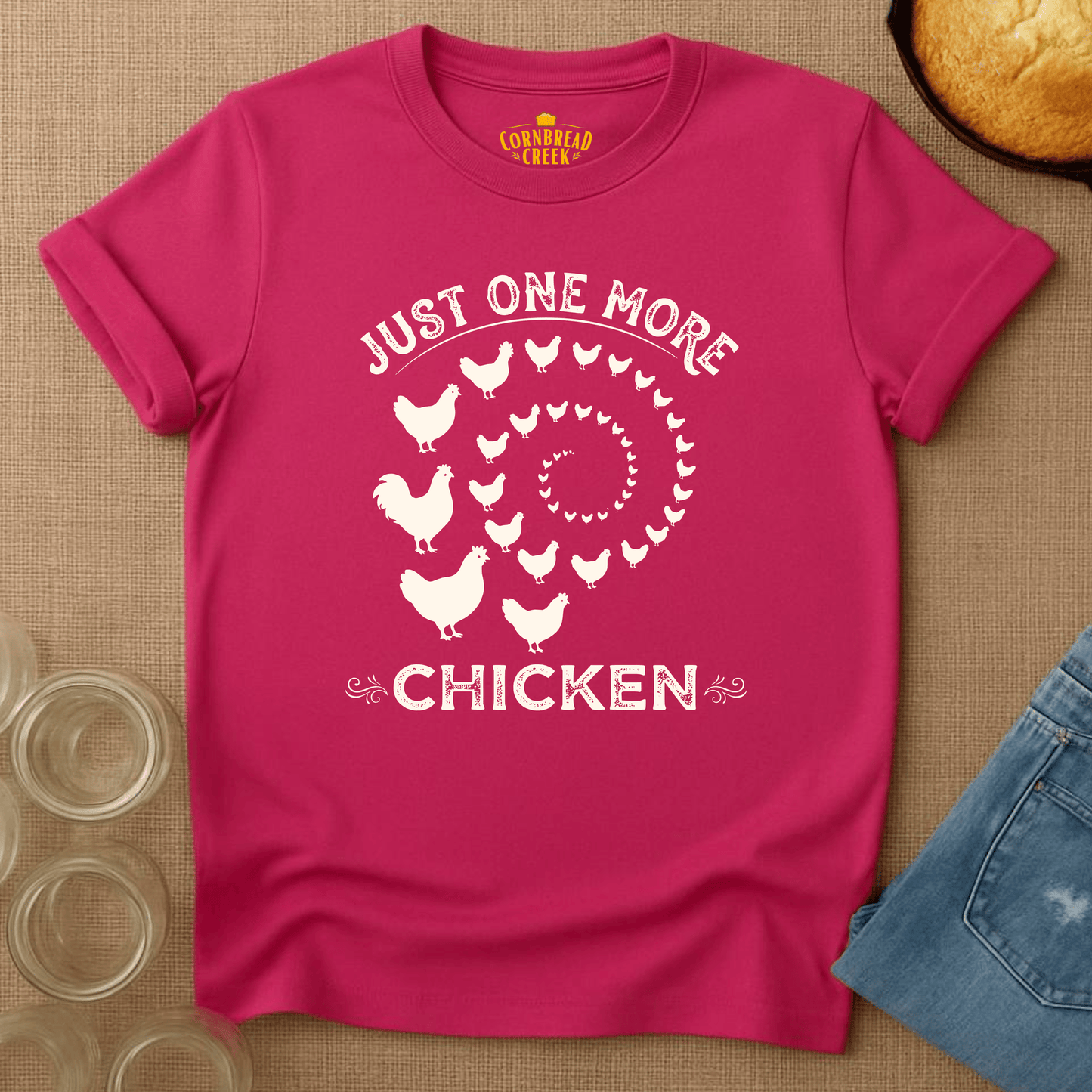 Just One More Chicken T-Shirt Chicken and Rural Homestead Graphic tee Cornbread Creek