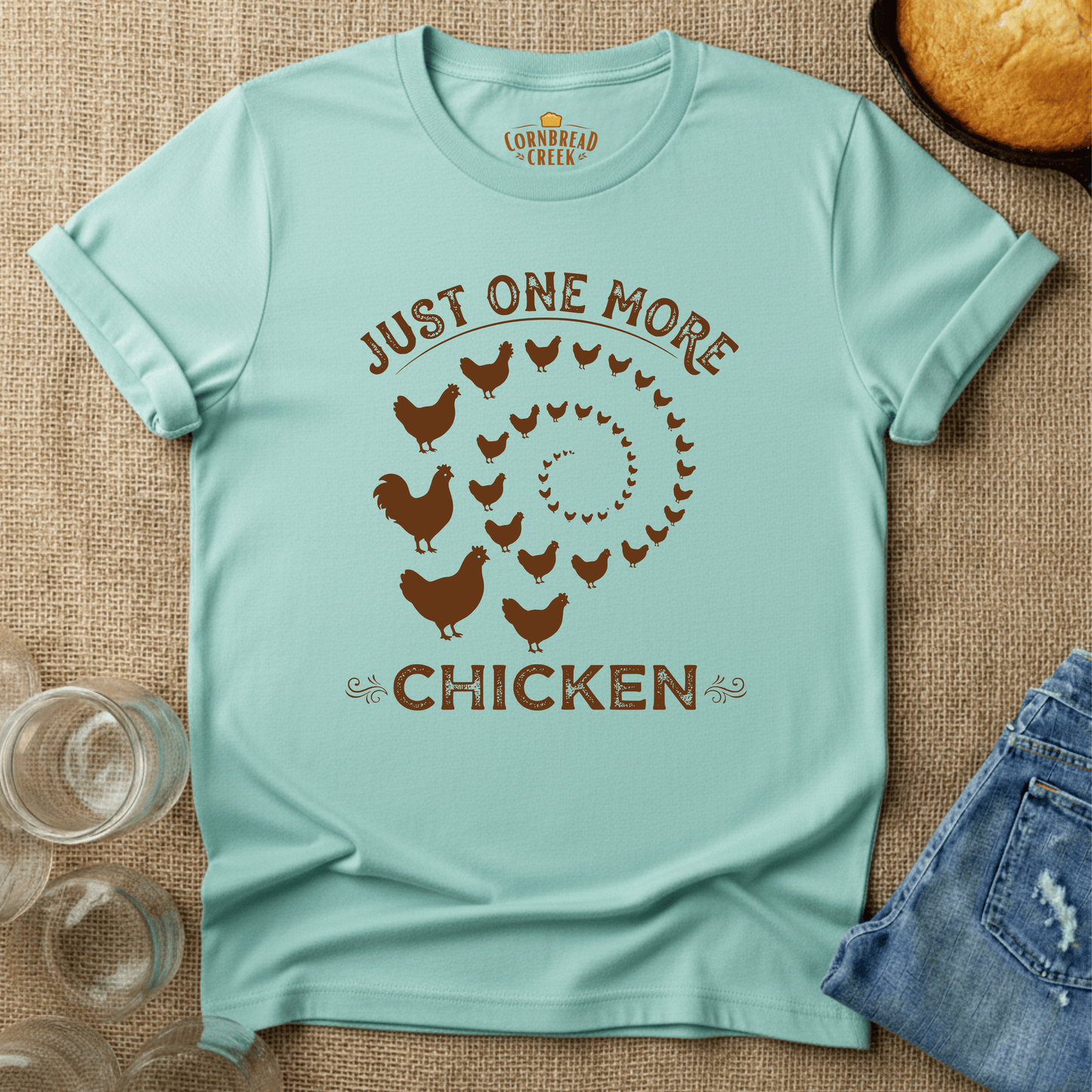 Just One More Chicken T-Shirt Chicken and Rural Homestead Graphic tee Cornbread Creek