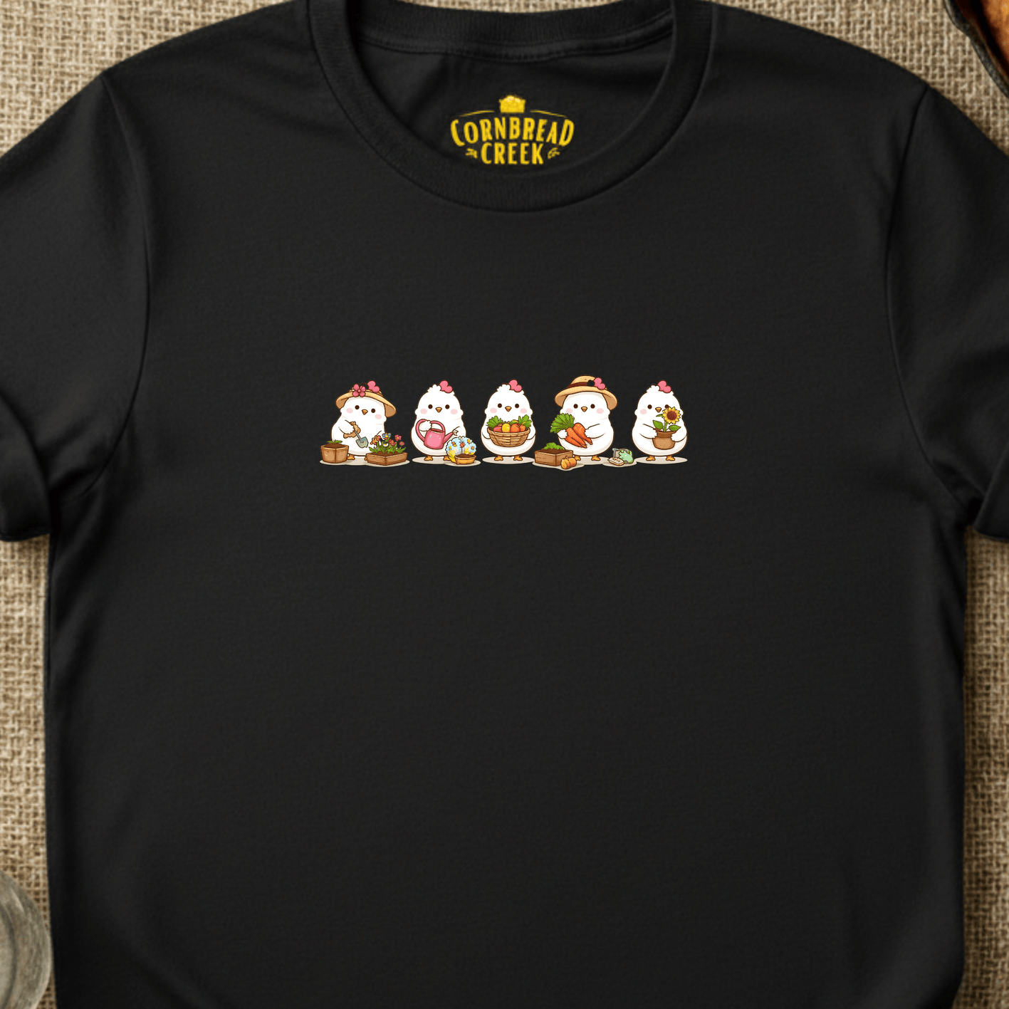 Kawaii Chicken Garden Club T-Shirt Chicken and Rural Homestead Graphic tee Cornbread Creek