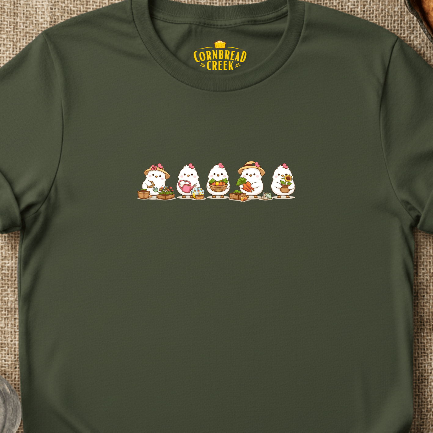 Kawaii Chicken Garden Club T-Shirt Chicken and Rural Homestead Graphic tee Cornbread Creek