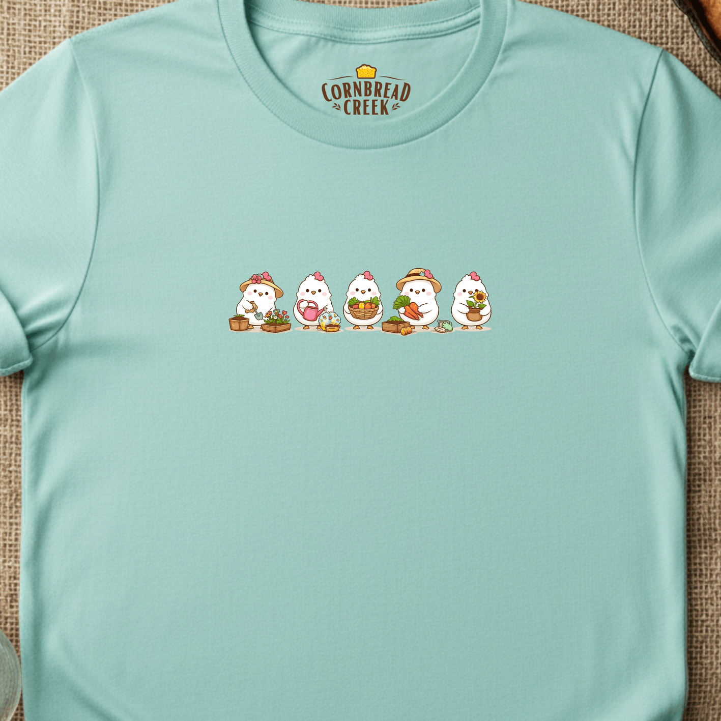 Kawaii Chicken Garden Club T-Shirt Chicken and Rural Homestead Graphic tee Cornbread Creek
