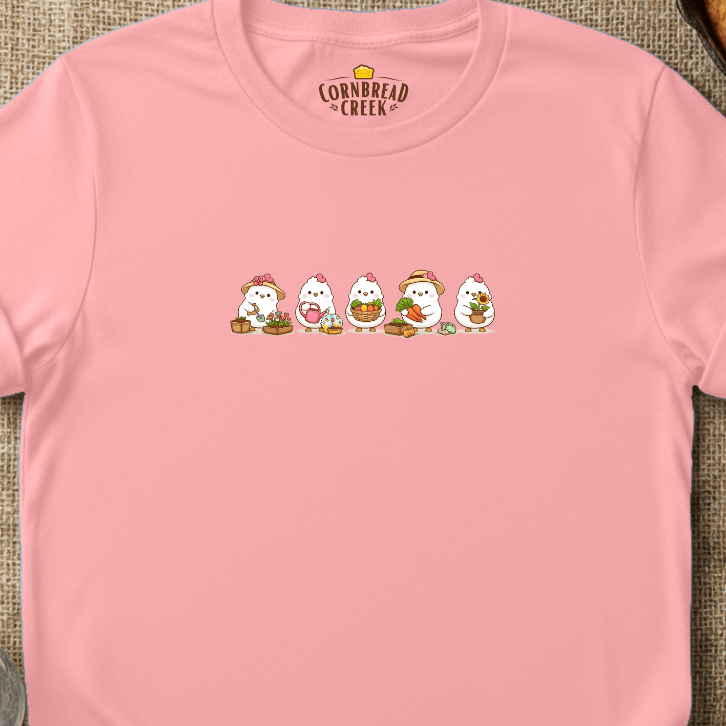 Kawaii Chicken Garden Club T-Shirt Chicken and Rural Homestead Graphic tee Cornbread Creek