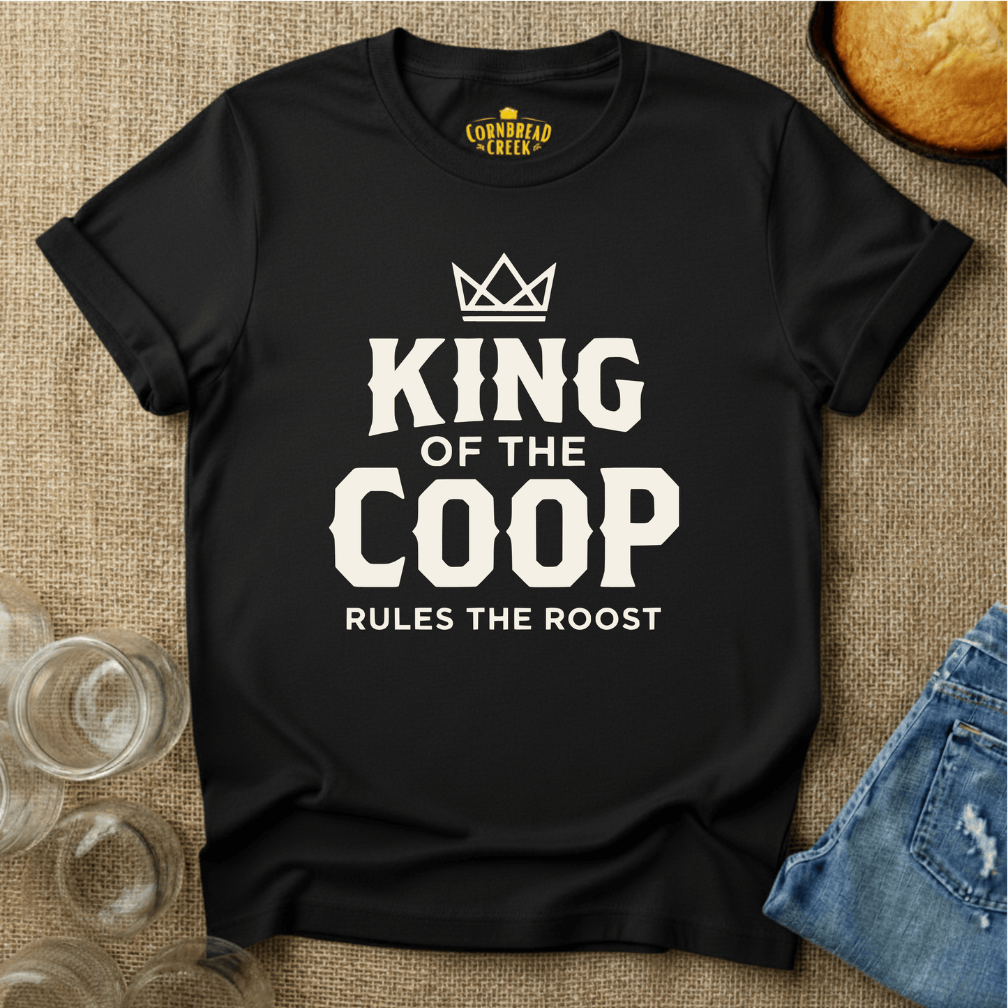King of the Coop, Rules the Roost T-Shirt Chicken and Rural Homestead Graphic tee Cornbread Creek